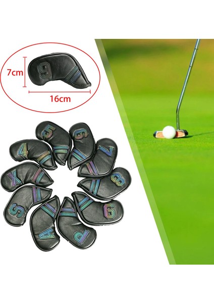 10 Adet Golf Demir Headcover Pu Golf Kulübü Kafa Kapağı ile Nakış Numarası Siyah (Yurt Dışından) fırsatları