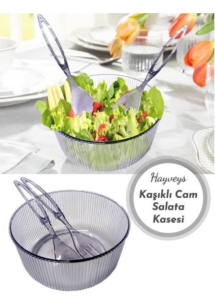 Akrilik Yuvarlak Kaşıklı Salata Kasesi 23 cm Servis Sunum Tabağı