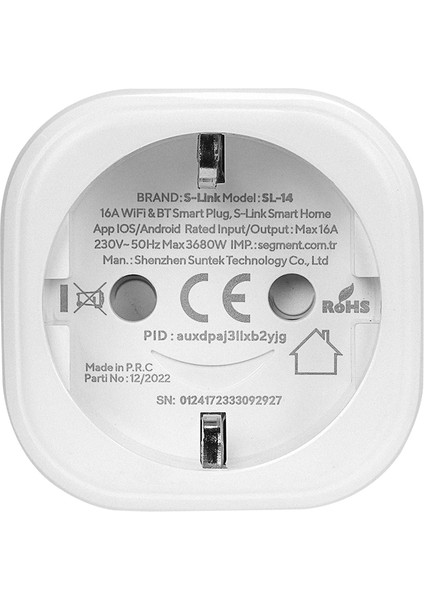 Sl-14 16A Akım Korumalı Akıllı Priz 2.4 Ghz Wıfı&bt Tuya Destekli