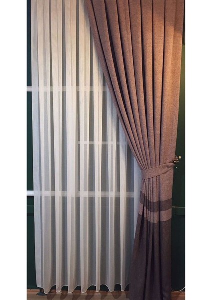 Düz Ince Çizgili (Armür) Tül Perde Sık Pile (1'e 3 Pile) Dikim Kırık Beyaz fırsatları