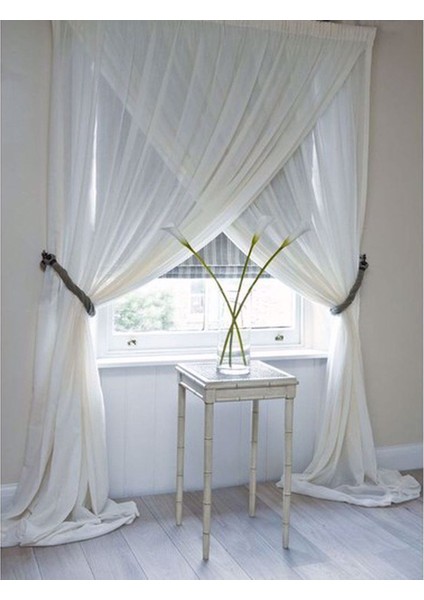 Düz Monaliza (Zırh Zemin) Tül Perde Pilesiz Extraforlu Düz Dikim Kırık Beyaz modelleri