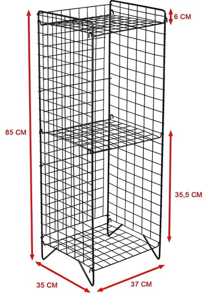Bye Concept & More Dekoratif 3 Raflı Metal Tel Kitaplık ve Çok Amaçlı Raf Montaj Gerektirmeyen Portatif Dolap Ünite