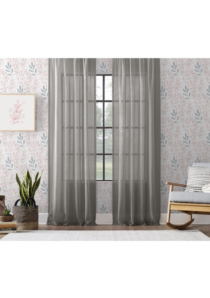 Düz Yüksek Kalite Keten Tül Perde Sık Pile (1'e 3 Pile) Dikim Gri fırsatları