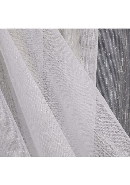 Düz Şantuk (Keten Çizgili) Tül Perde Seyrek Pile (1'e 2 Pile) Dikim Kırık Beyaz fırsatları