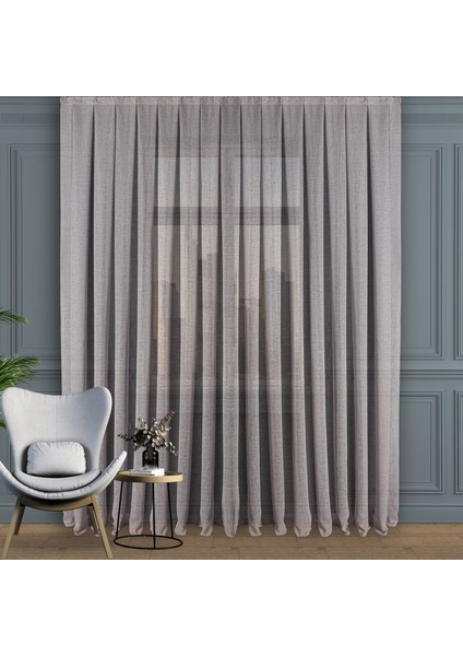 Düz Yüksek Kalite Keten Tül Perde Normal Pile (1'e 2,5 Pile) Dikim Gri modelleri