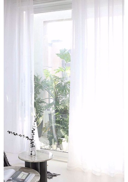 Düz Yüksek Kalite Keten Tül Perde Normal Pile (1'e 2,5 Pile) Dikim Beyaz fırsatları