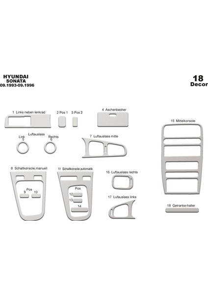 Meriç® Hyundai Sonata Ön Torpido Kaplama Maun 18 Parça 1993-1996