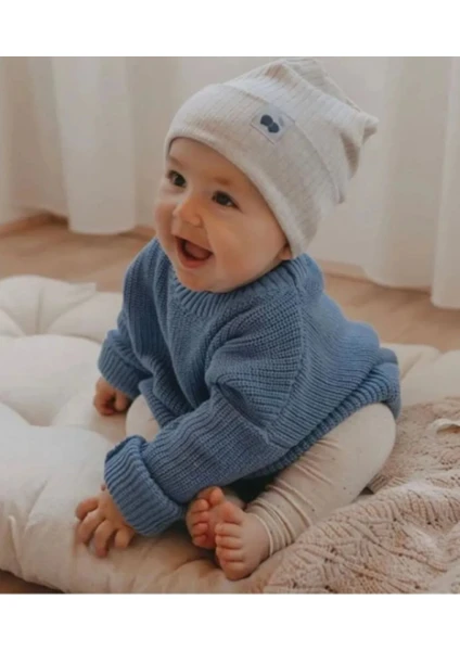 Meriç Bebe Unisex Bebek Çocuk Bisiklet Yaka Extra Esnek Triko Kazak