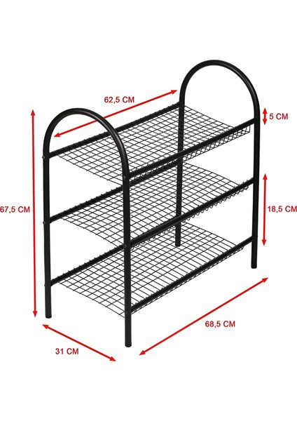 Dekoratif 3 Raflı Metal Ayakkabılık