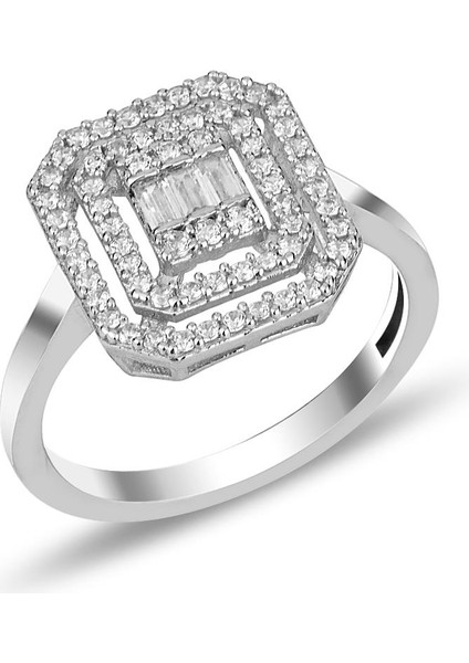 Gümüş Rodyumlu Pırlanta Montürlü Taşlı Baget Üçlü Set modelleri