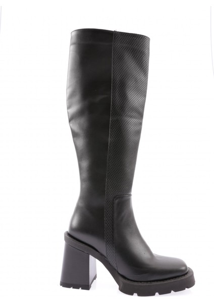 1542 Yuvarlak Burun Kalin Taban Kadin Topuklu Çizme