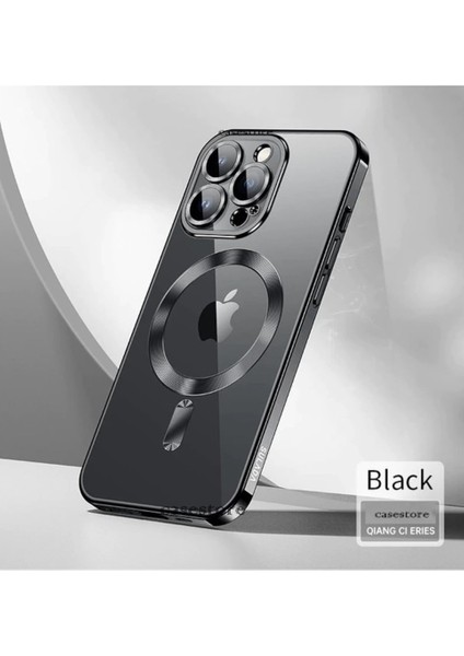 Apple iPhone 14 Pro Max Kılıf Kamera Lens Korumalı Magsafe Şarj Kılıfı Şeffaf Renkli Yumuşak Demre Kapak Siyah