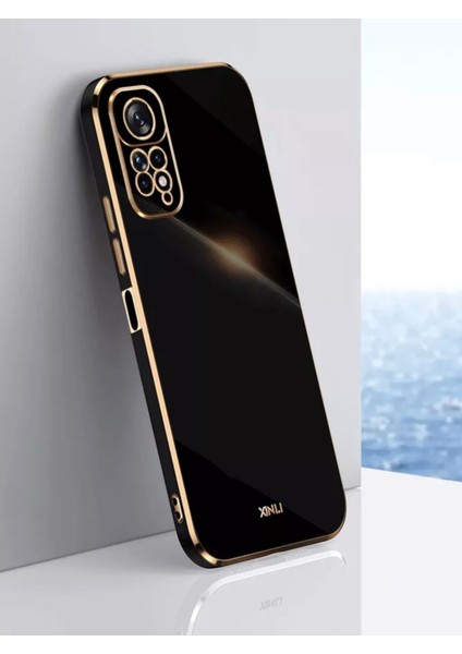 Case 4U Xiaomi Redmi Note 11 Pro 5g Kılıf Kamera Korumalı Parlak Gold Kenarlı Yumuşak Silikon Kapak Bark Siyah