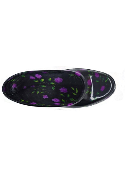 Kadın Siyah Mor Çiçekli Lastik Ayakkabı modelleri
