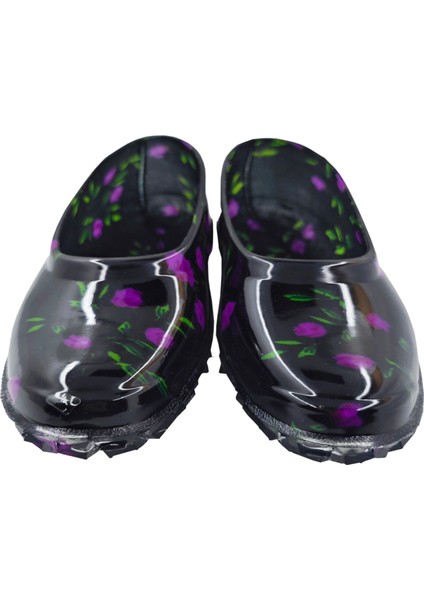 Kadın Siyah Mor Çiçekli Lastik Ayakkabı fırsatları