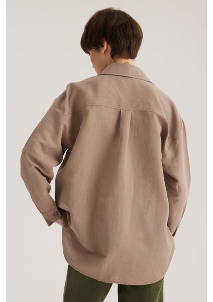 Bej Keten Karışımlı Oversize Gömlek indirimleri