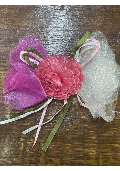 16X10 cm Parlak Fiyonk Pembe Çiçekli Aplike Hobi Dikiş Aksesuarı