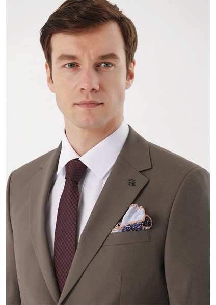 Erkek Kahve Yünlü Düz Desen 6 Drop Slim Fit Takım Elbise indirimleri