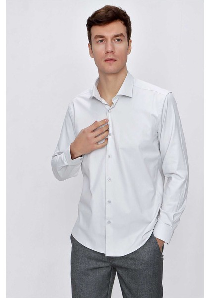 Erkek Kremrengi Saten Lycra Slim Fit Dar Kesim Gömlek fiyatları