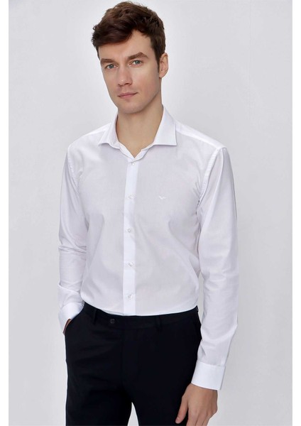 Erkek Beyaz Basic Slim Fit Dar Kesim Gömlek