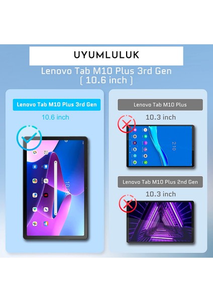 Lenovo Tab M10 Plus Gen 3 (3. Nesil) 10,61" ZAAJ0378TR Tablet Kılıfı Ekran Koruyucu ve Kalem Seti