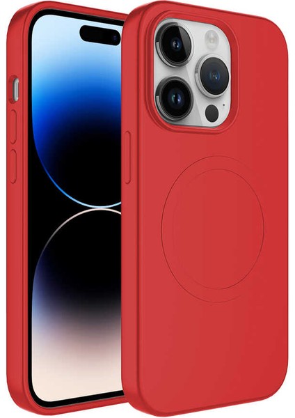 Apple iPhone 14 Pro Kılıf Plas Tacsafe Wireless Şarj Özellikli Silikon Kırmızı