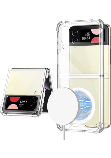 Samsung Galaxy Z Flip 4 Kılıf Antishock Köşeli Wiriless Şarj Destekli Silikon Renksiz