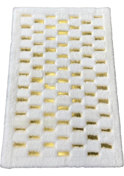 Krem ve Gold Renk Parçalı Peluş Halı 120 x 180 cm