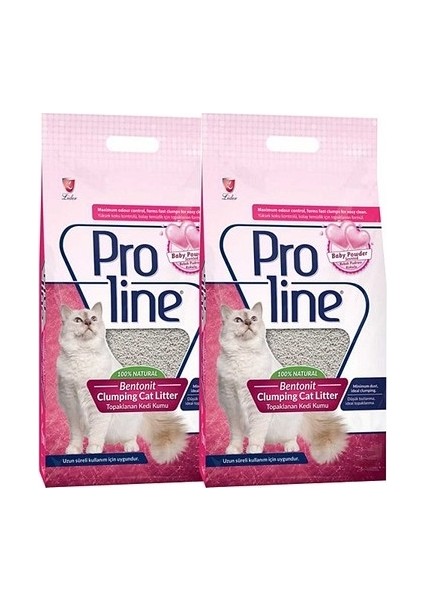 Pro Line Proline Bentonit Topaklaşan Kedi Kumu Bebek Pudra Kokulu 5 Lt X2 Adet