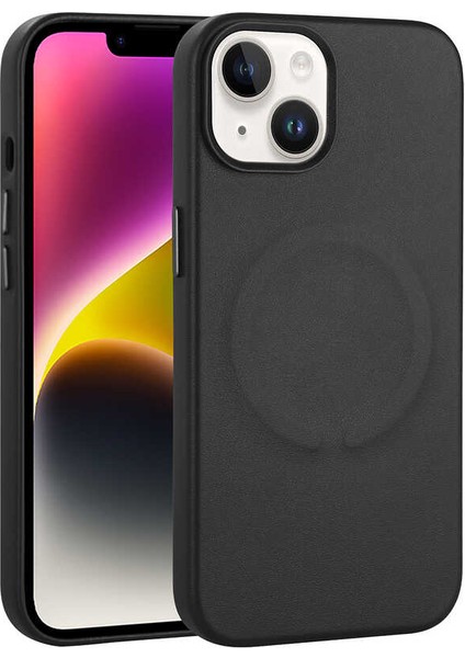 Apple iPhone 14 Plus Kılıf Pu Deri Wireless Tacsafe Derix Sert Kapak Siyah