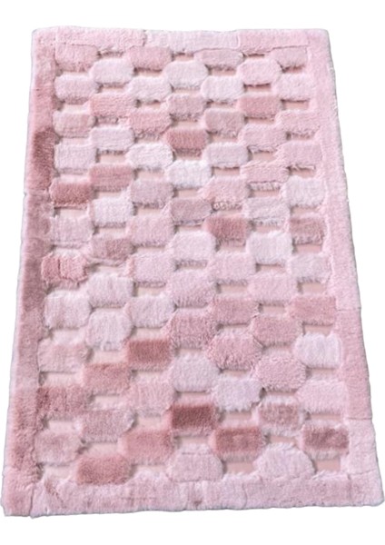 Pembe Renk Parçalı Peluş Halı 80 x 150 cm