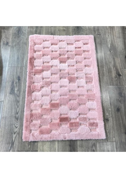 Pembe Renk Parçalı Peluş Halı 80 x 150 cm