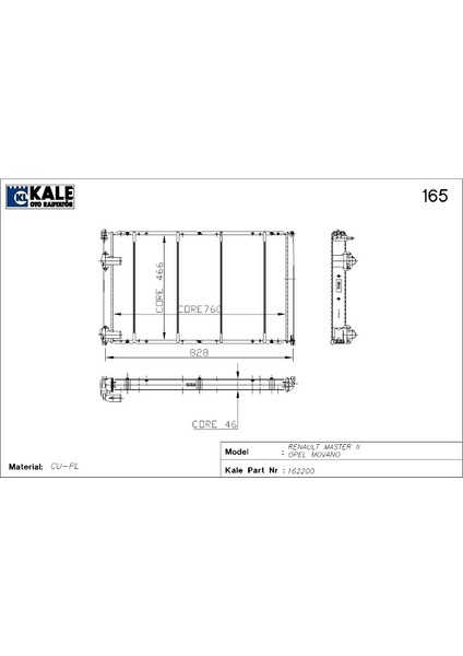 Bakır Radyatör Master 2 Movano 98-01 2.5d 2 Sıra 7701499796 0543423PA
