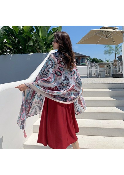 Pamuklu Baskılı Kare Eşarp - Çok Renkli (Yurt Dışından)