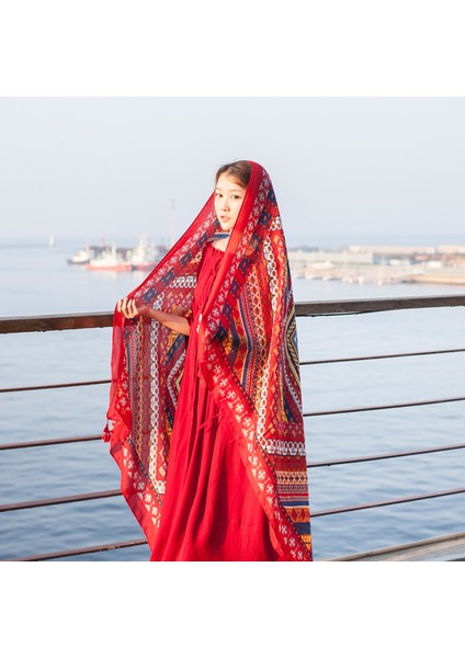 Pamuklu Baskılı Kare Eşarp - Çok Renkli (Yurt Dışından)