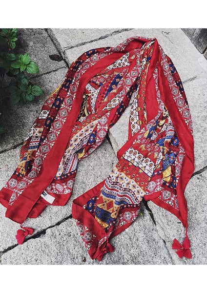 Pamuklu Baskılı Kare Eşarp - Çok Renkli (Yurt Dışından)