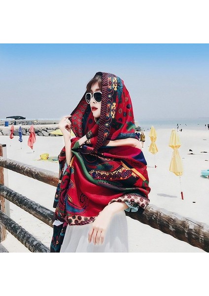 Pamuklu Baskılı Kare Eşarp - Çok Renkli (Yurt Dışından)