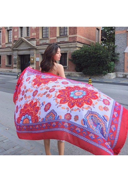 Pamuklu Baskılı Kare Eşarp - Çok Renkli (Yurt Dışından)