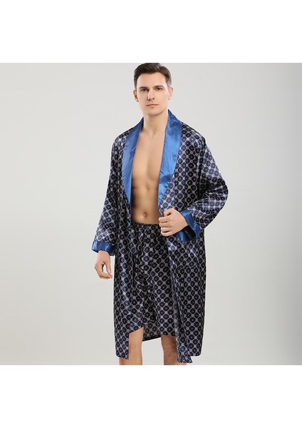 Erkek Pamuklu Bornoz - Mavi (Yurt Dışından)