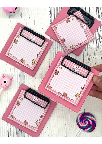 Sevimli Hayvan Desenli Pembe Sekreterlik Not Defteri/ Sticky Note / Sticker/ Post-It/ Bullet Journal