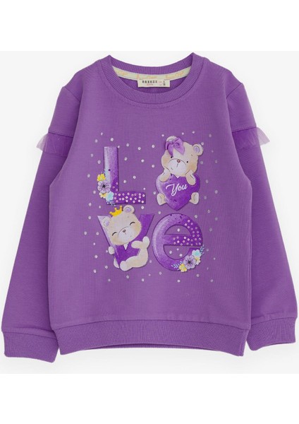 Kız Çocuk Sweatshirt Ayıcık Baskılı 1-4 Yaş, Lila