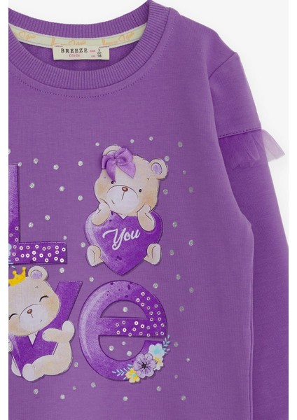 Kız Çocuk Sweatshirt Ayıcık Baskılı 1-4 Yaş, Lila modelleri