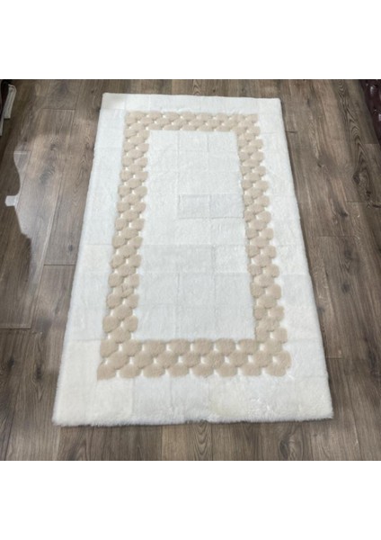 Krem ve Karamel Renk Peluş Halı 120 x 180 cm