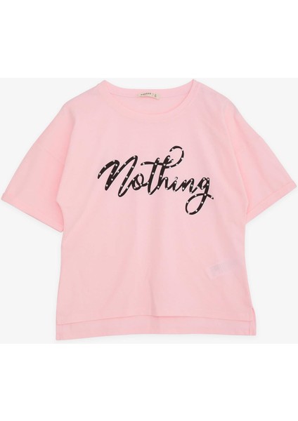 Kız Çocuk Tişört Taşlı Yazı Baskılı 9-16 Yaş, Pembe
