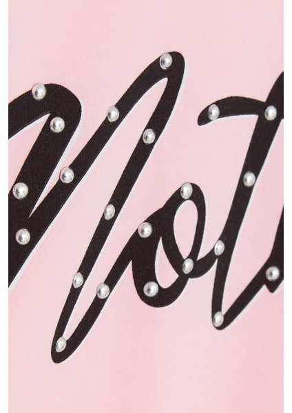 Kız Çocuk Tişört Taşlı Yazı Baskılı 9-16 Yaş, Pembe modelleri