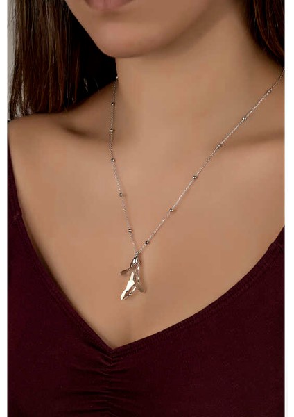 Swarovski Crystal Taşlı Top Zincir Mercan Gümüş Kadın Kolye