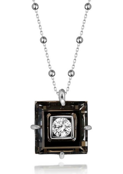 Swarovski Crystal Taşlı Top Zincir Siyah Elmas Gümüş Kadın Kolye fiyatları