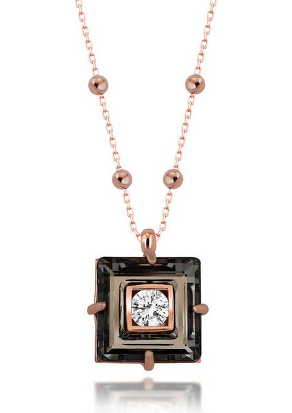 Swarovski Crystal Taşlı Rose Top Zincir Siyah Elmas Gümüş Kadın Kolye
