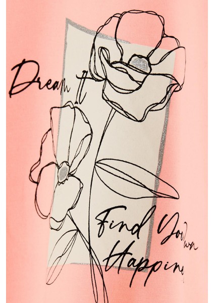 Kız Çocuk Tişört Çiçek Baskılı 8-14 Yaş, Somon modelleri