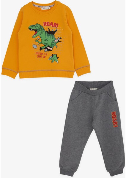 Erkek Çocuk Eşofman Takımı Dinozor Baskılı 1.5-5 Yaş, Hardal Sarı